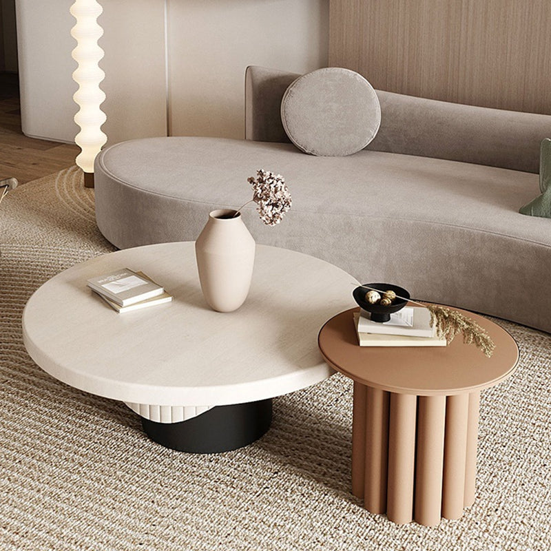 Contemporary Coffee Table Pedestal Solid Wood Round Cocktail Table