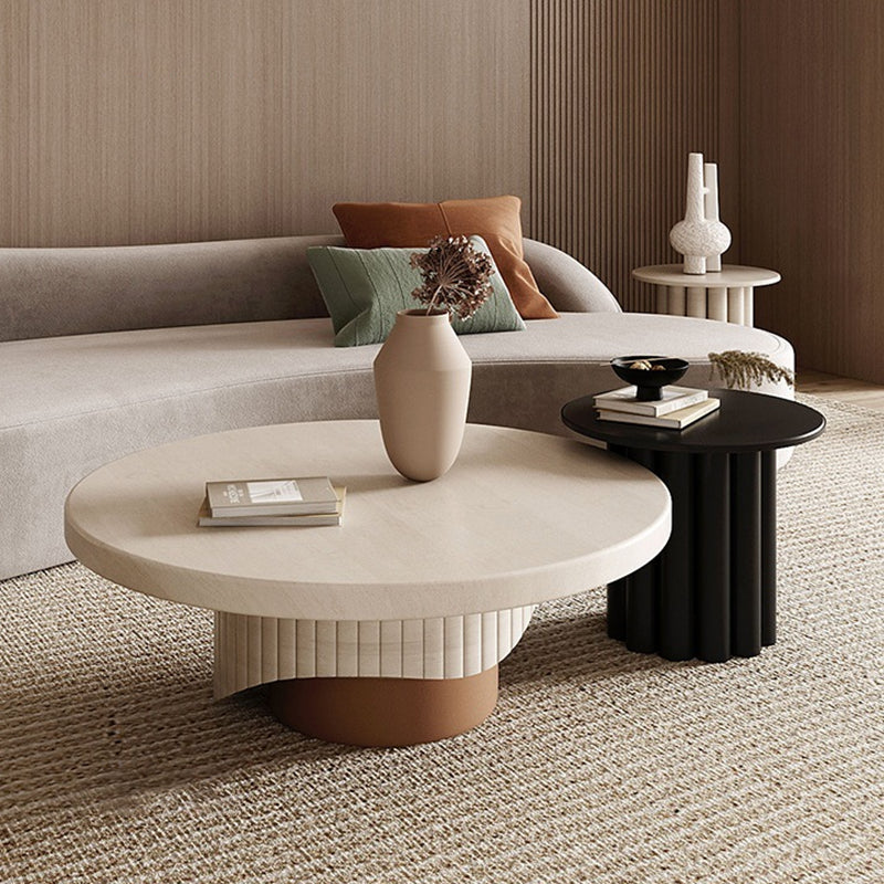 Contemporary Coffee Table Pedestal Solid Wood Round Cocktail Table