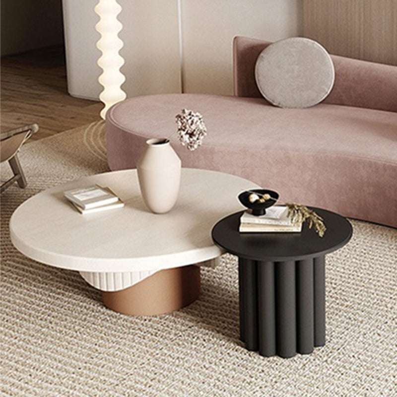 Contemporary Coffee Table Pedestal Solid Wood Round Cocktail Table