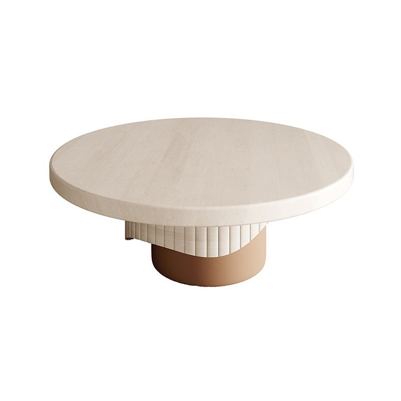 Contemporary Coffee Table Pedestal Solid Wood Round Cocktail Table
