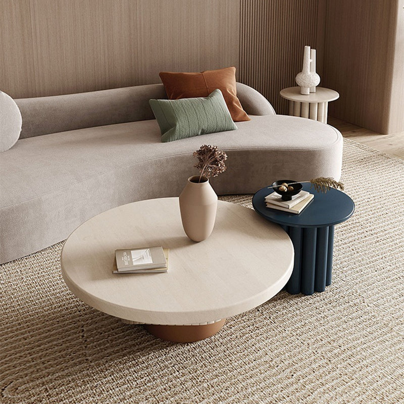 Contemporary Coffee Table Pedestal Solid Wood Round Cocktail Table