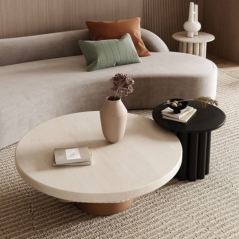 Contemporary Coffee Table Pedestal Solid Wood Round Cocktail Table