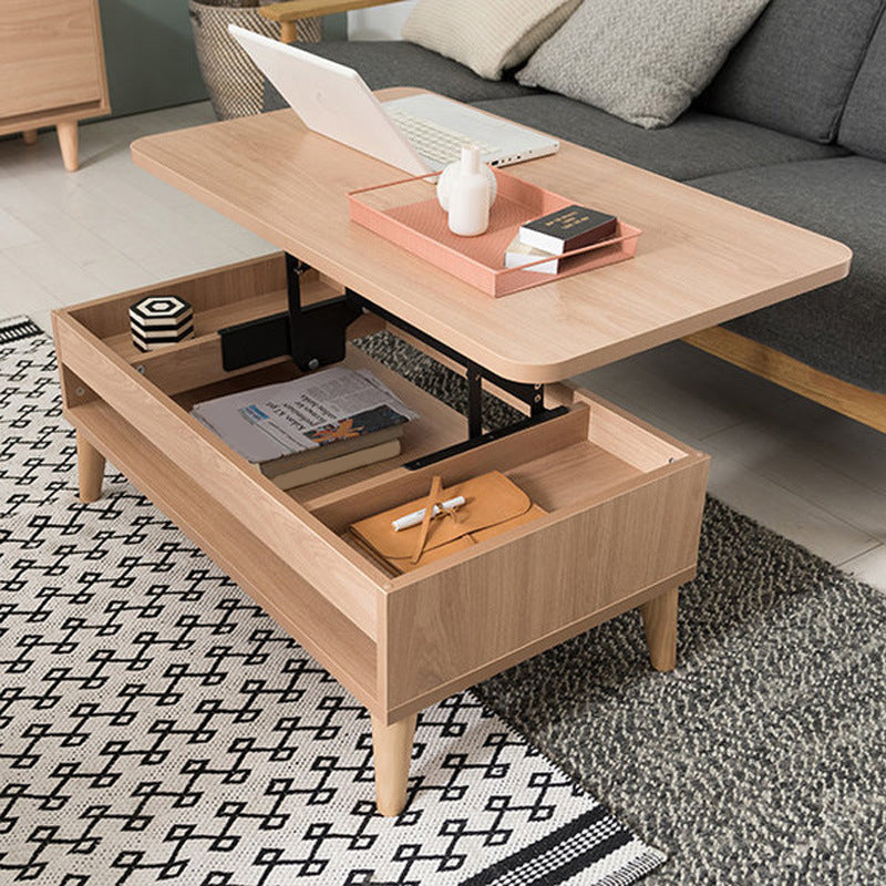 Floating Top Coffee Table with Shelf and 4 Legs Wooden Coffee Tabl