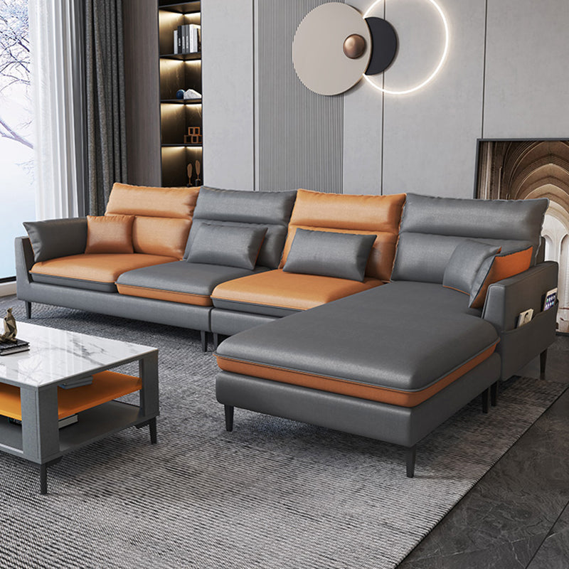 Contemporary 35.43 " H Faux Leather Flared Arm Sofa & Chaise