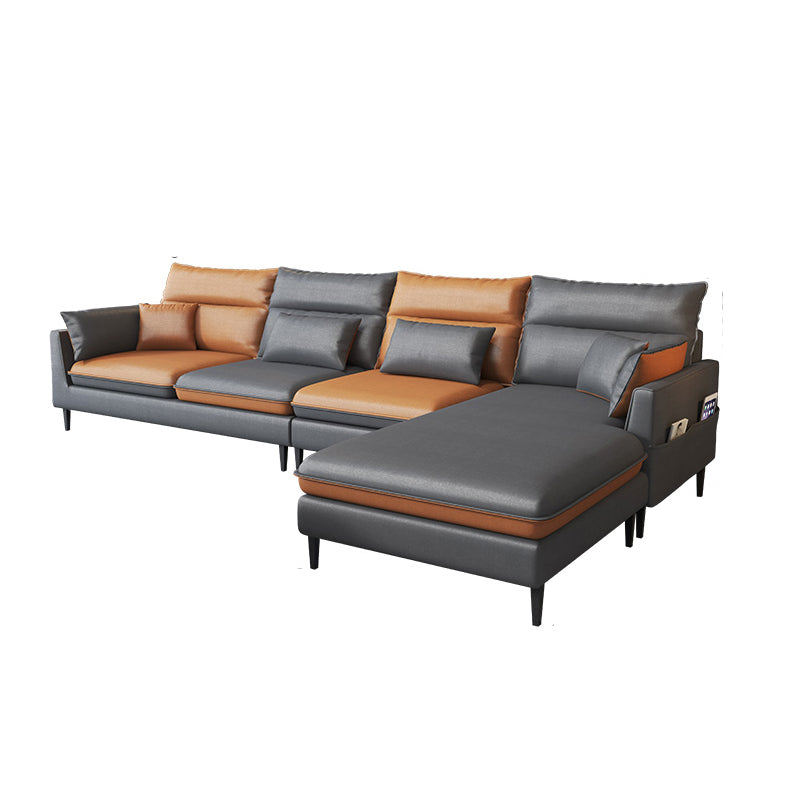 Contemporary 35.43 " H Faux Leather Flared Arm Sofa & Chaise