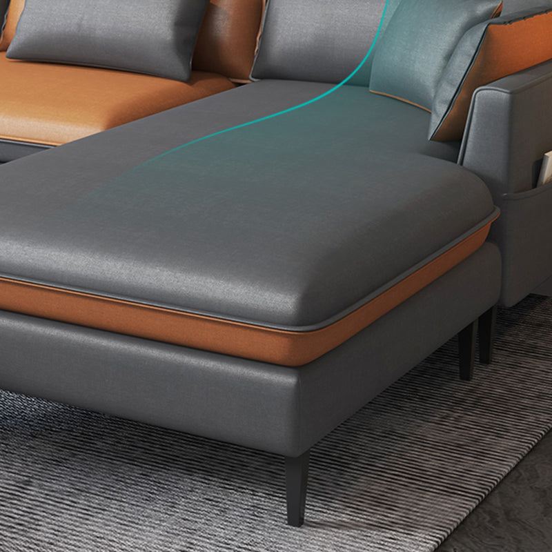 Contemporary 35.43 " H Faux Leather Flared Arm Sofa & Chaise