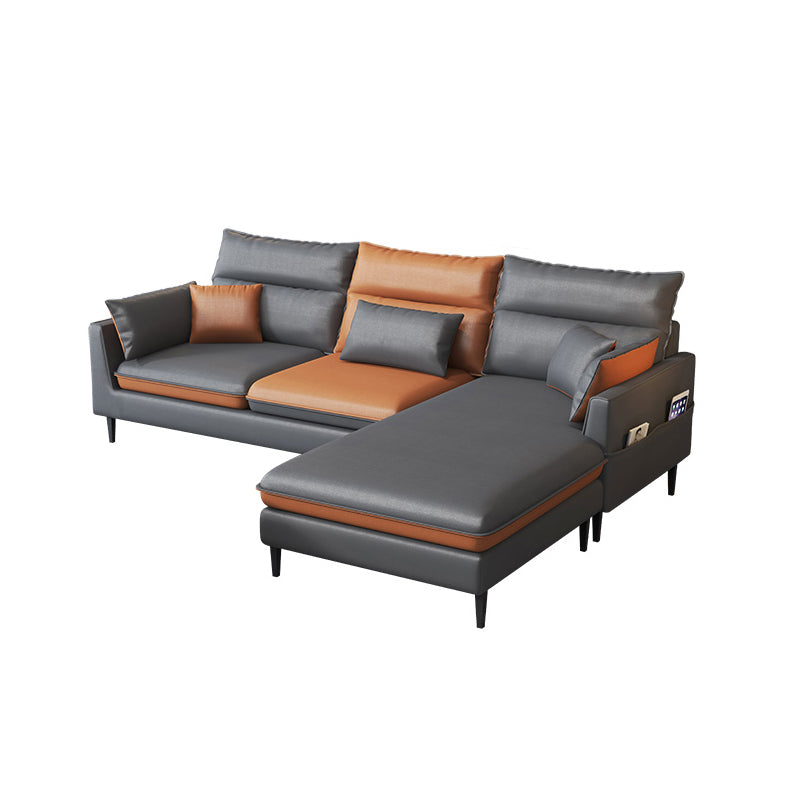 Contemporary 35.43 " H Faux Leather Flared Arm Sofa & Chaise