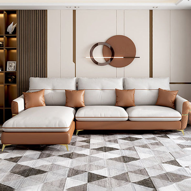 Scandinavian 37.4 " H Faux Leather Flared Arm Sofa & Chaise for Living Room