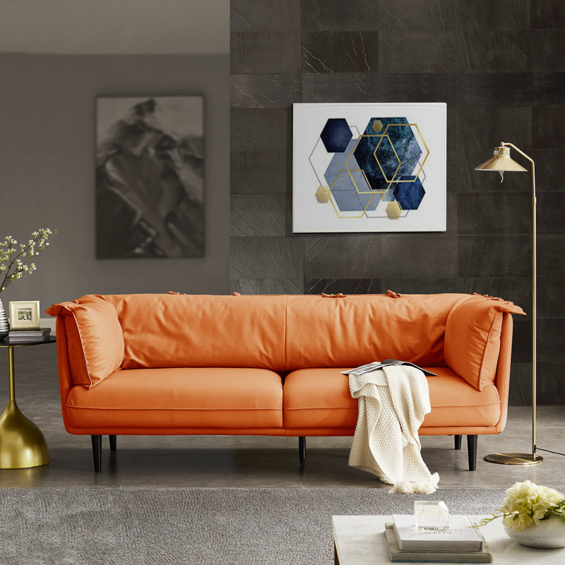 Modern Faux Leather Standard Settee Tuxedo Arm Sofa for Living Room
