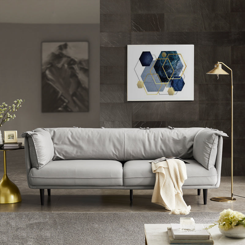 Modern Faux Leather Standard Settee Tuxedo Arm Sofa for Living Room