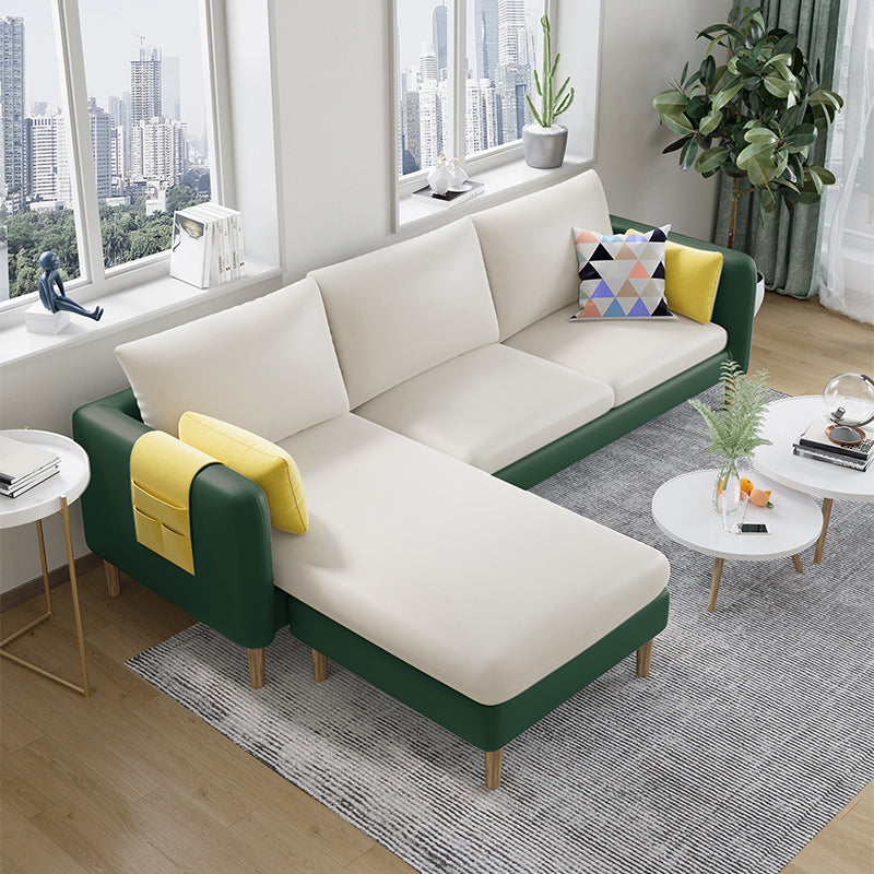 Scandinavian 30.7 " H Faux Leather Square Arm Sofa & Chaise with storage