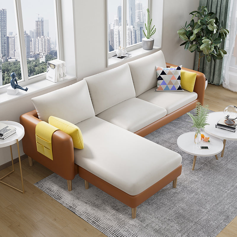 Scandinavian 30.7 " H Faux Leather Square Arm Sofa & Chaise with storage