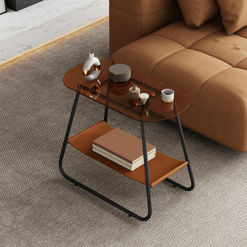 Elliptical Glass Sled Side Table 20.9"tall 1-Shelf End Table