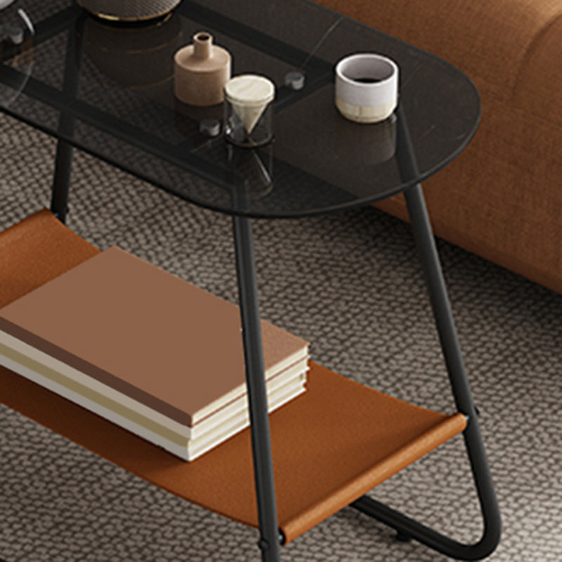 Elliptical Glass Sled Side Table 20.9"tall 1-Shelf End Table