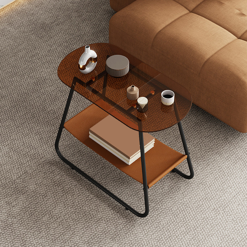 Elliptical Glass Sled Side Table 20.9"tall 1-Shelf End Table