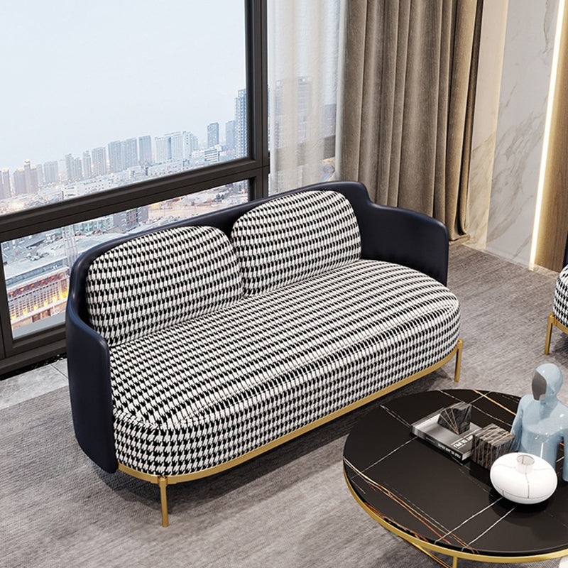 Contemporary Faux Leather and Linen Sofa Sloped Arm Standard Sofa