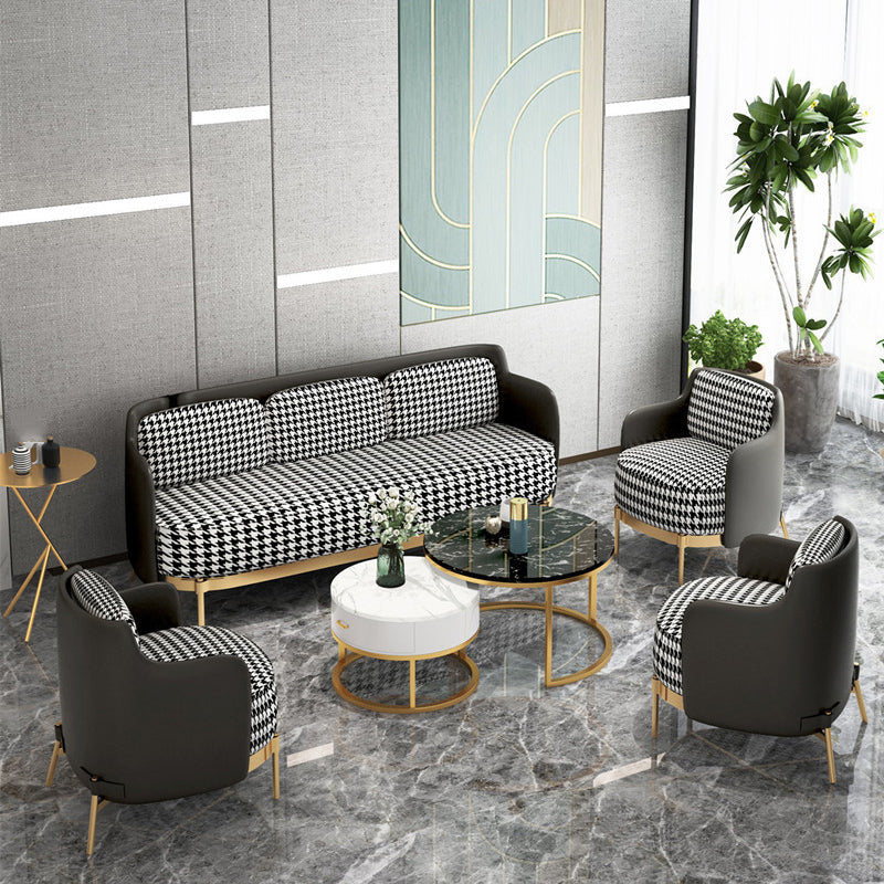 Contemporary Faux Leather and Linen Sofa Sloped Arm Standard Sofa