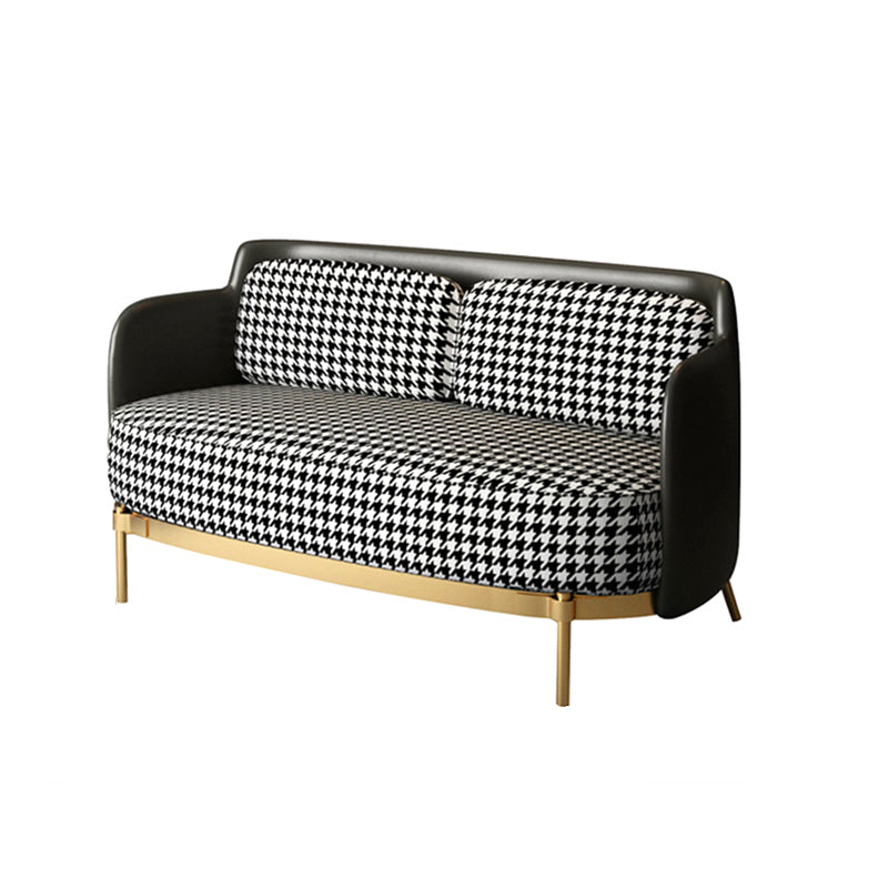 Contemporary Faux Leather and Linen Sofa Sloped Arm Standard Sofa