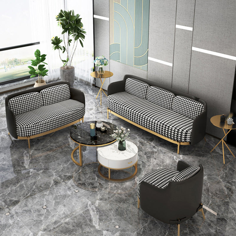 Contemporary Faux Leather and Linen Sofa Sloped Arm Standard Sofa