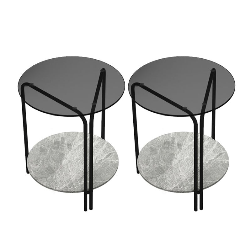 Modern Round Glass Side Table Dia 19.7" 4 Legs End Table with Shelf