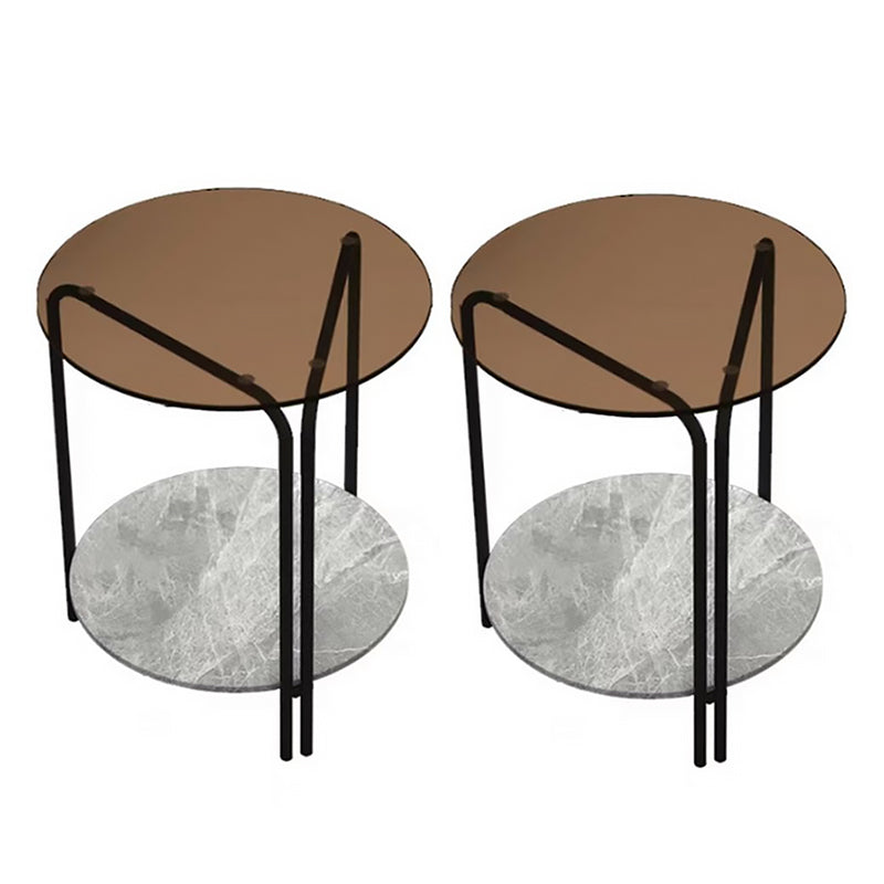 Modern Round Glass Side Table Dia 19.7" 4 Legs End Table with Shelf