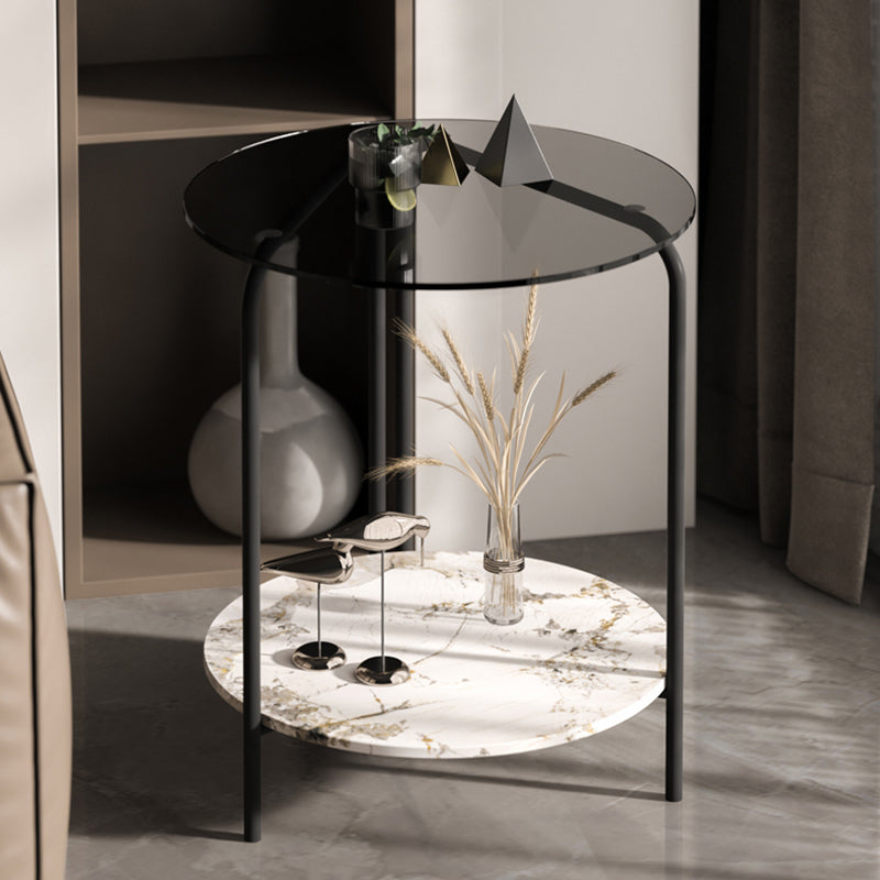 Modern Round Glass Side Table Dia 19.7" 4 Legs End Table with Shelf