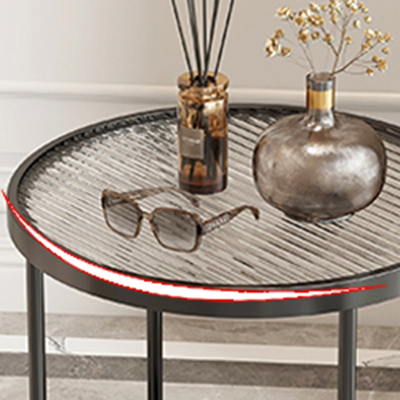 Modern Glass Side End Table Metal Cross Legs Round Corner Table