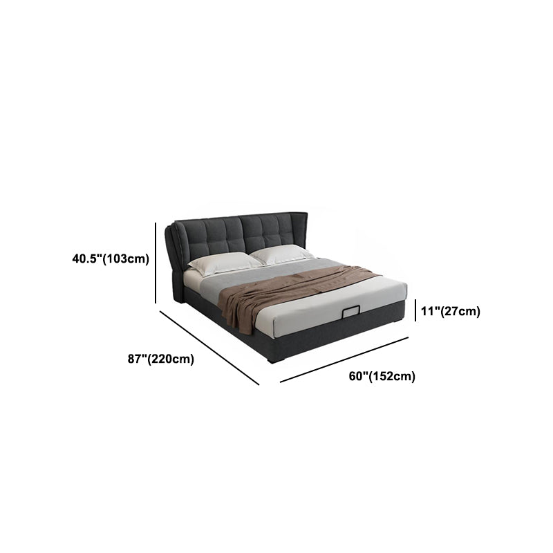 Modern Upholstered Headboard Bed Solid Wood Beveled Panel Bed