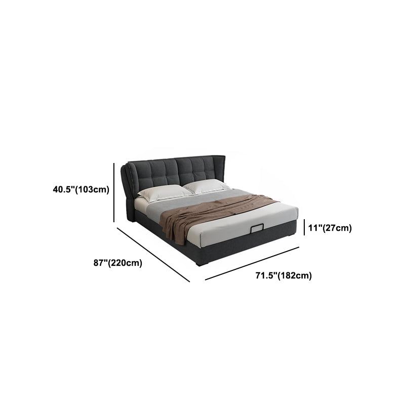 Modern Upholstered Headboard Bed Solid Wood Beveled Panel Bed