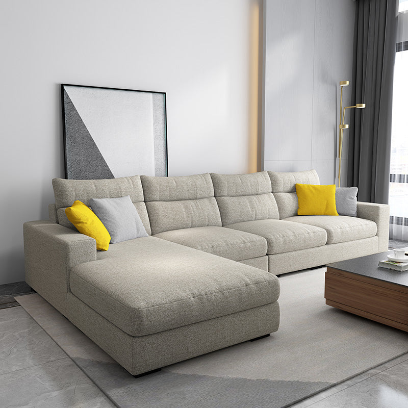 Contemporary Linen Square Arm Sofa  & Chaise for Living Room