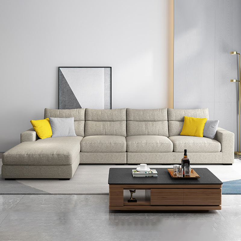 Contemporary Linen Square Arm Sofa  & Chaise for Living Room