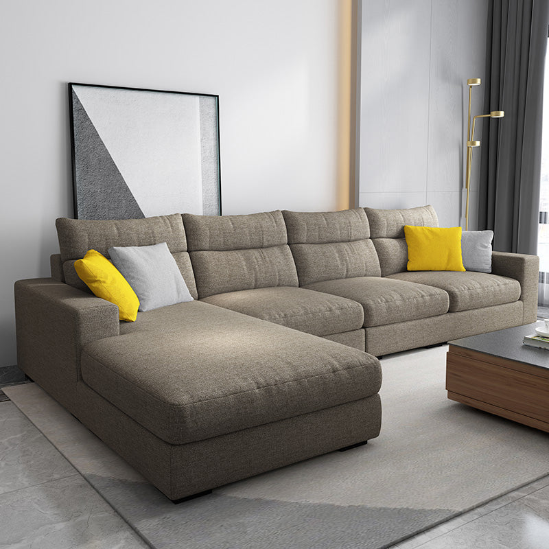 Contemporary Linen Square Arm Sofa  & Chaise for Living Room