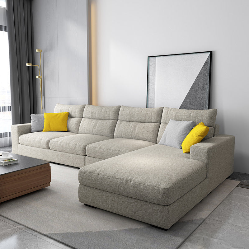Contemporary Linen Square Arm Sofa  & Chaise for Living Room