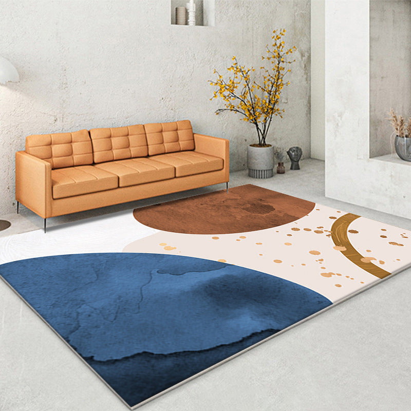 Modern Color Block Rug Polyester Dark Brown Rug Stain Resistant Rug for Living Room
