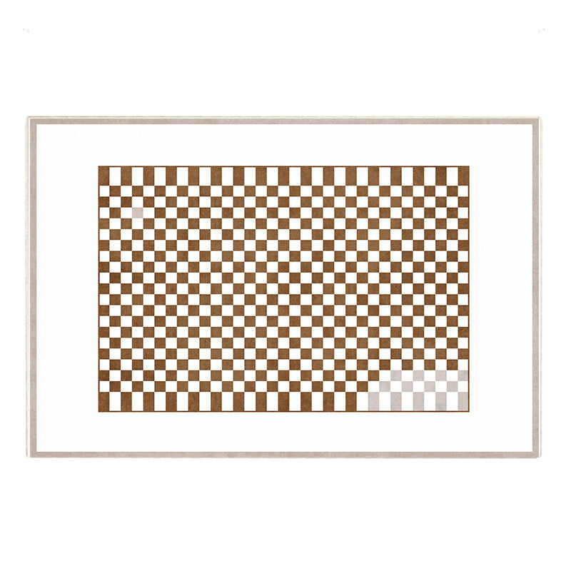 Dark Brown Rug Polyester Check Pattern Rug Stain Resistant Rug for Drawing Room