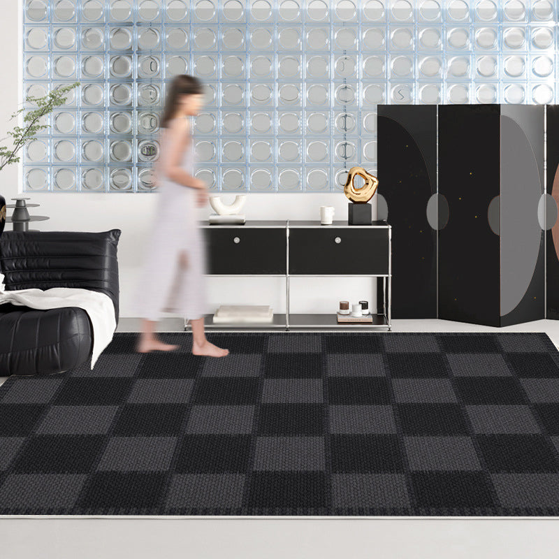 Gray Modern Carpet Polyester Check Pattern Carpet Stain Resistant Carpet for Living Room