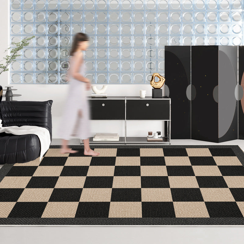 Gray Modern Carpet Polyester Check Pattern Carpet Stain Resistant Carpet for Living Room