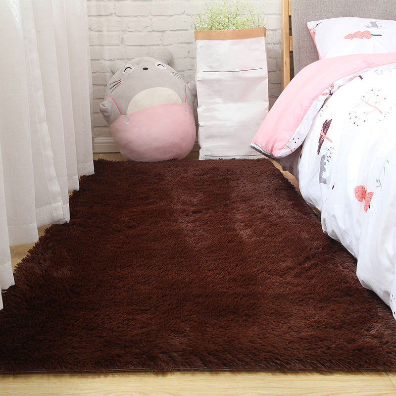 Rectangle Shape Rug Solid Color Fluff Stain Resistant Rug for Home Decor