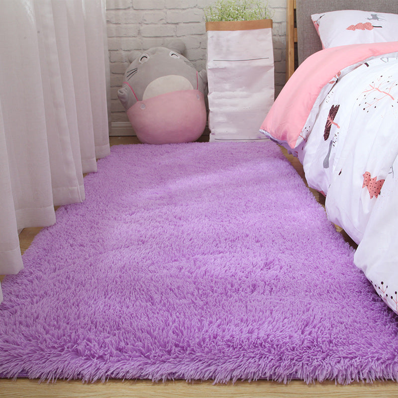 Rectangle Shape Rug Solid Color Fluff Stain Resistant Rug for Home Decor
