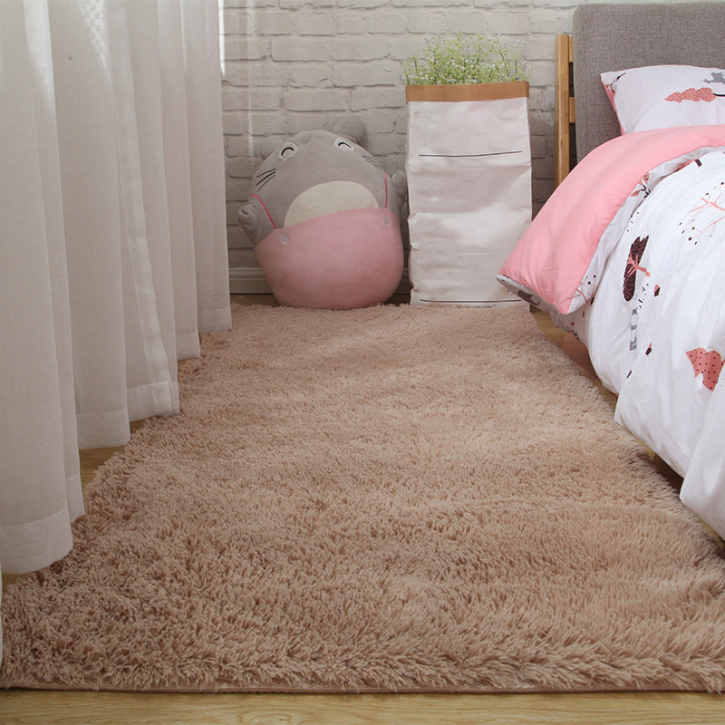 Rectangle Shape Rug Solid Color Fluff Stain Resistant Rug for Home Decor