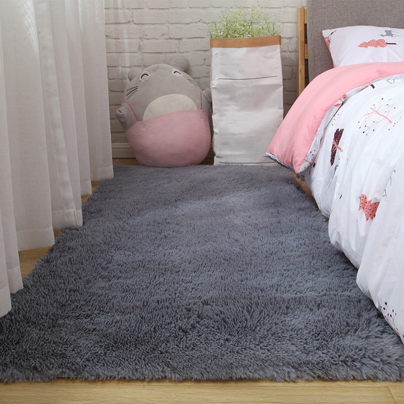 Rectangle Shape Rug Solid Color Fluff Stain Resistant Rug for Home Decor