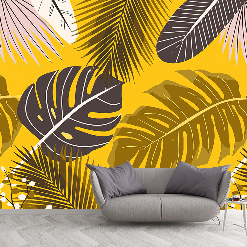 Tropical Plants Stain Resistant Mural Illustration Washable Wallpaper Sitting Room Mural