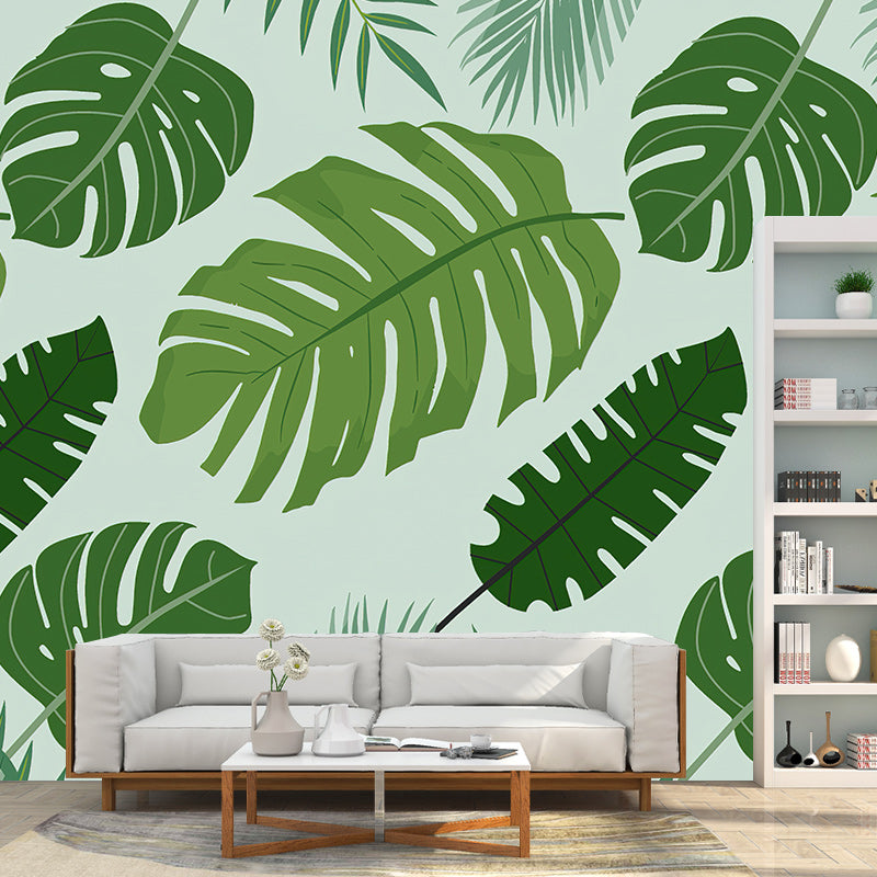 Tropical Plants Stain Resistant Mural Illustration Washable Wallpaper Sitting Room Mural