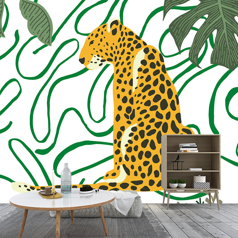 Tropical Jungle Mildew Resistant Wallpaper Illustration Sleeping Room Wall Mural