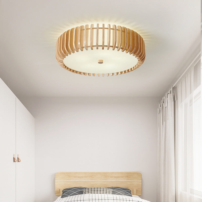 Wood Round Flush Mount Lights Contemporary Style Multi Lights Flush Mount Fixture
