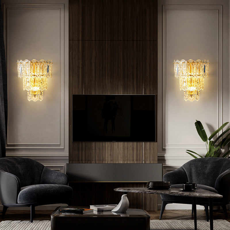 Multiple-Light Geometric Wall Light Fixture Modern Crystal Wall Sconce Light