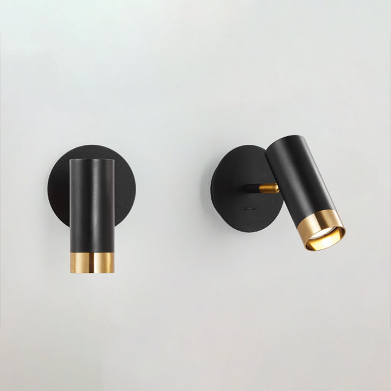 Nordic Style Iron Wall Light Cylinder Shape Rotatable Wall Lamp for Bedroom