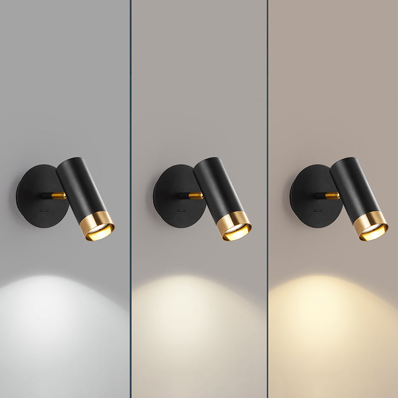Nordic Style Iron Wall Light Cylinder Shape Rotatable Wall Lamp for Bedroom