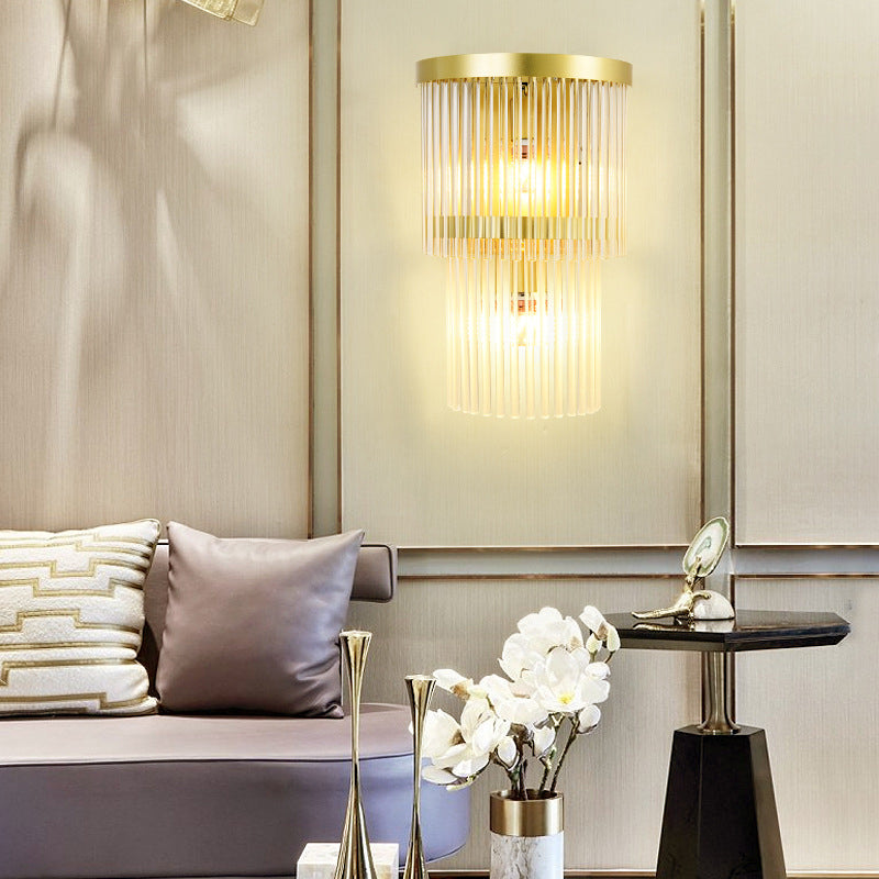 2-Light Geometric Sconce Light Fixture Modern Crystal Wall Light