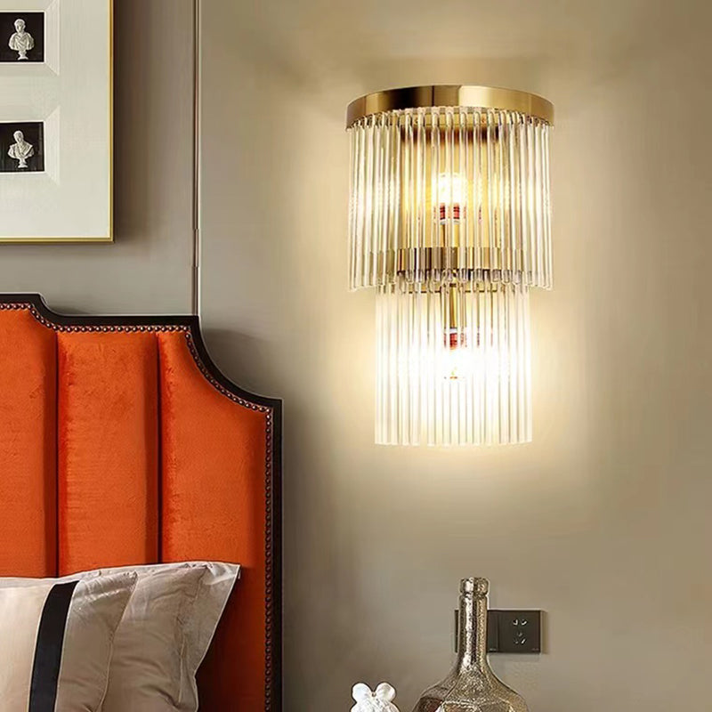 2-Light Geometric Sconce Light Fixture Modern Crystal Wall Light